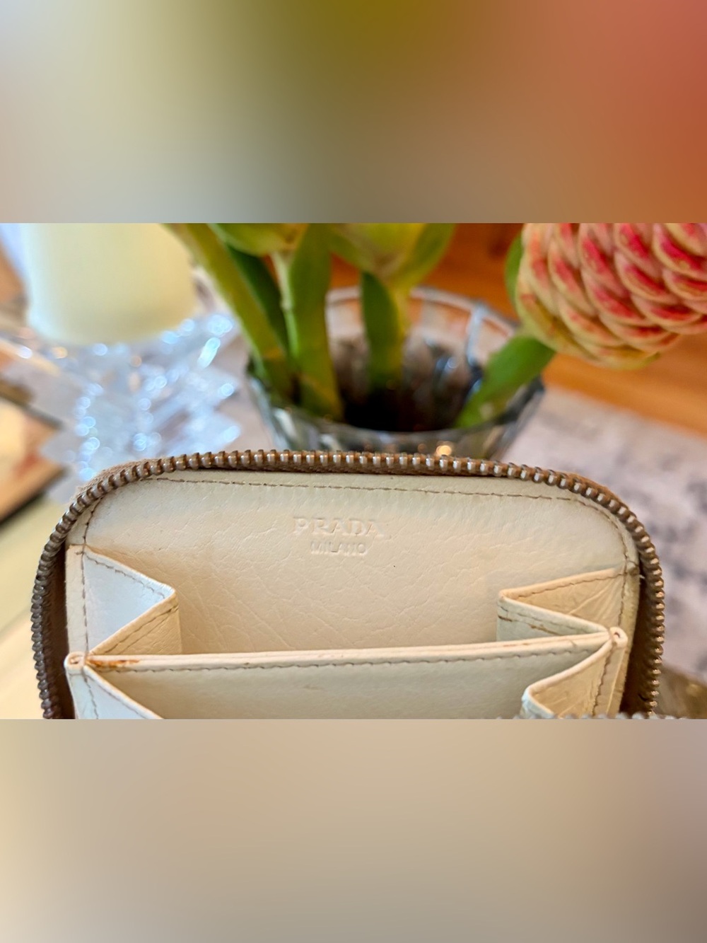 EUC! PRADA Ivory/cream perforated compact wallet. Stunning condition/$ Firm - Picture 5 of 9